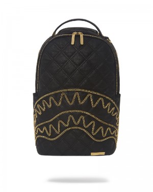 Rucsac Sprayground Noir Quilt Gold Chain Shark Backpack (Dlxv) | 106532-YXU