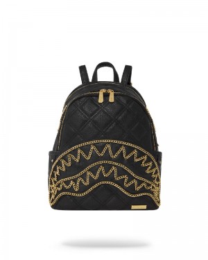 Rucsac Sprayground Noir Quilt Gold Chain Shark Savage Backpack | 417803-EKU