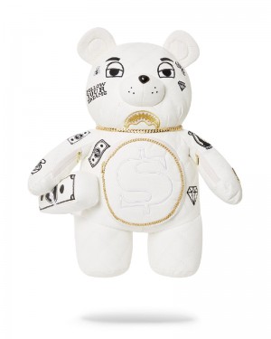 Rucsac Sprayground Riviera Le Blanc Gold Chain Moneybear Teddybear Backpack | 482197-GNO