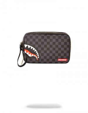 Toiletry Sprayground Sharks In Paris (Black Checkered Edition) Toiletry Aka Money Bags | 135049-XZY