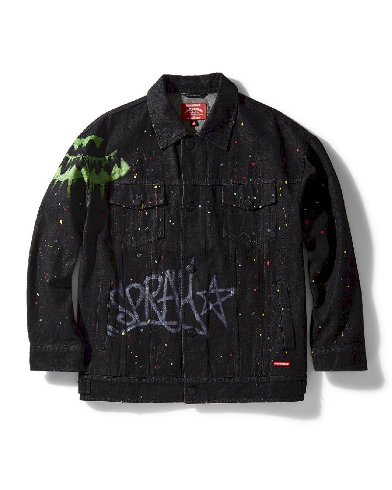 Geaca Sprayground Graffiti Button Front Denim Jacket Dark Grey | 307519-KEY