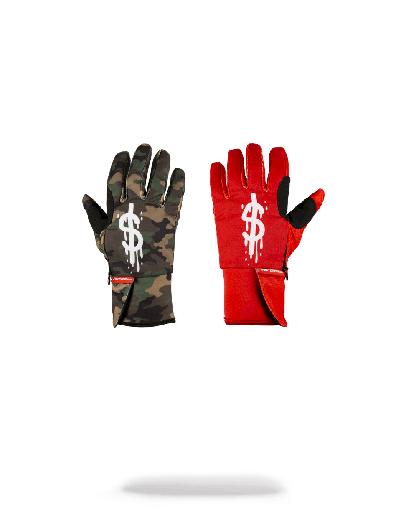 Manusi Sprayground Left Red / Right Camo Money Drips Gloves | 632108-FXH