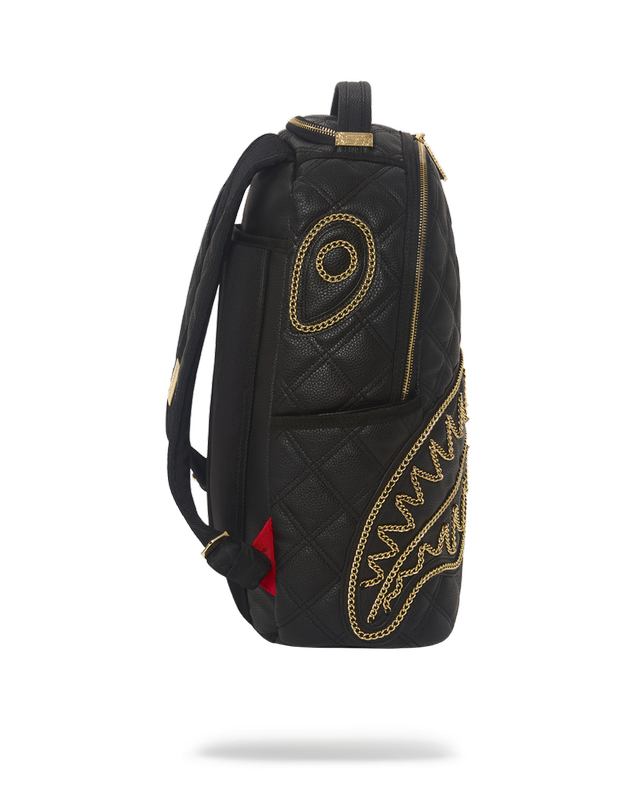 Rucsac Sprayground Noir Quilt Gold Chain Shark Backpack (Dlxv) | 106532-YXU