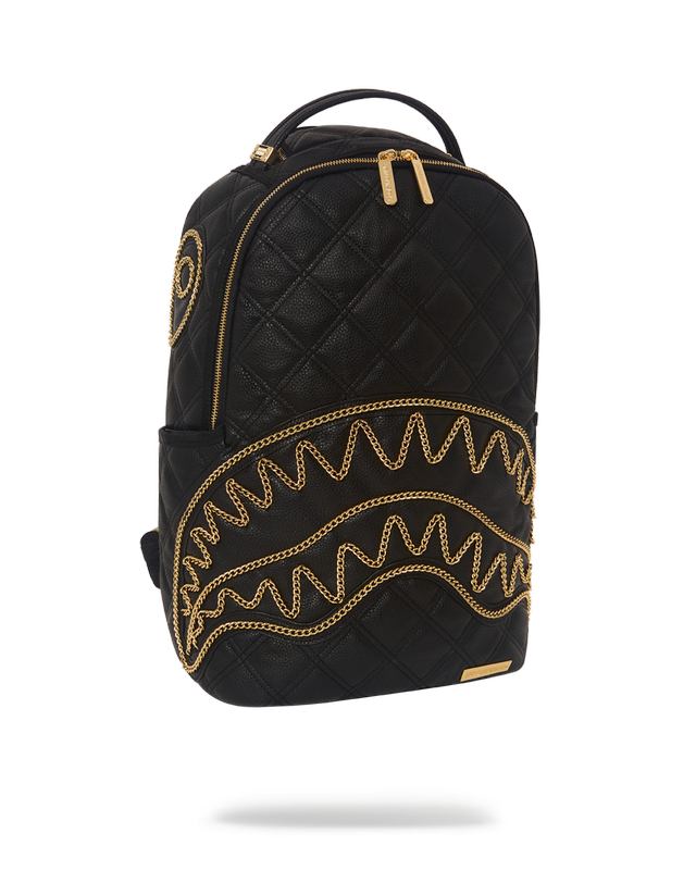 Rucsac Sprayground Noir Quilt Gold Chain Shark Backpack (Dlxv) | 106532-YXU