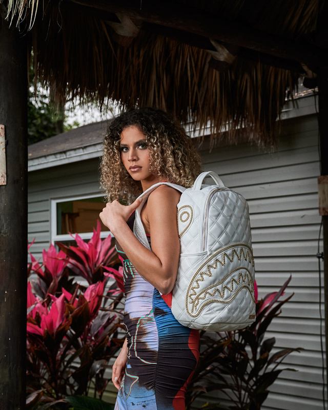 Rucsac Sprayground Riviera Le Blanc Gold Chain Shark Backpack (Dlxv) | 985016-DEO