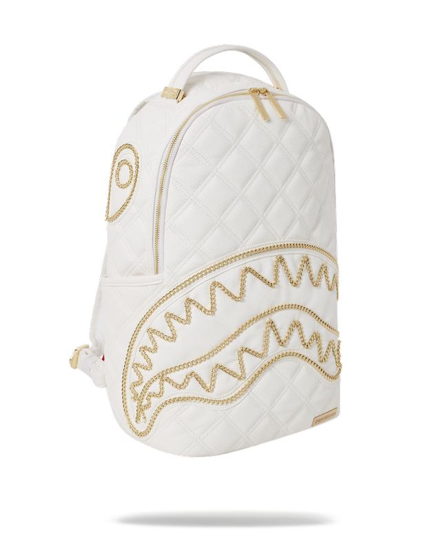 Rucsac Sprayground Riviera Le Blanc Gold Chain Shark Backpack (Dlxv) | 985016-DEO